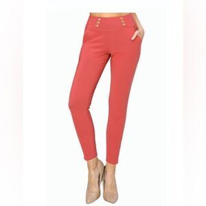 Women’s C- Slim Fit Scuba Pants With Gold Button Detail Size Medium